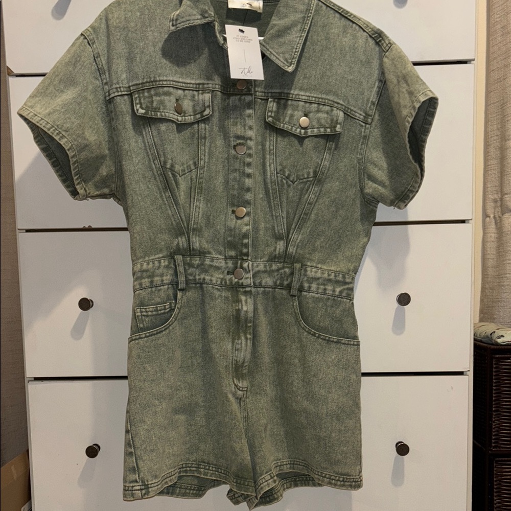 H&M Green Denim Jumpsuit
